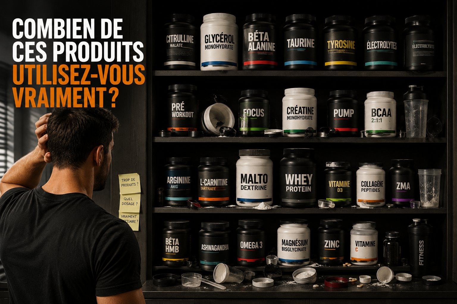 Étagère remplie de pots de compléments : combien sont vraiment utilisés ?