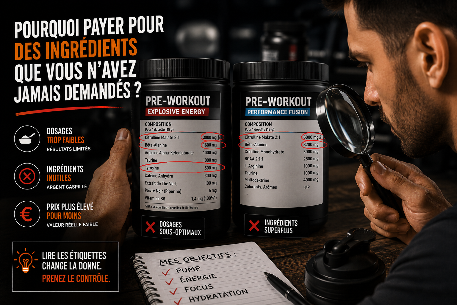 Lire les étiquettes d’un pré-workout : dosages, ingrédients, prix