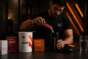 Préparation d’une dose de pré-workout MyNutriLab dans un shaker